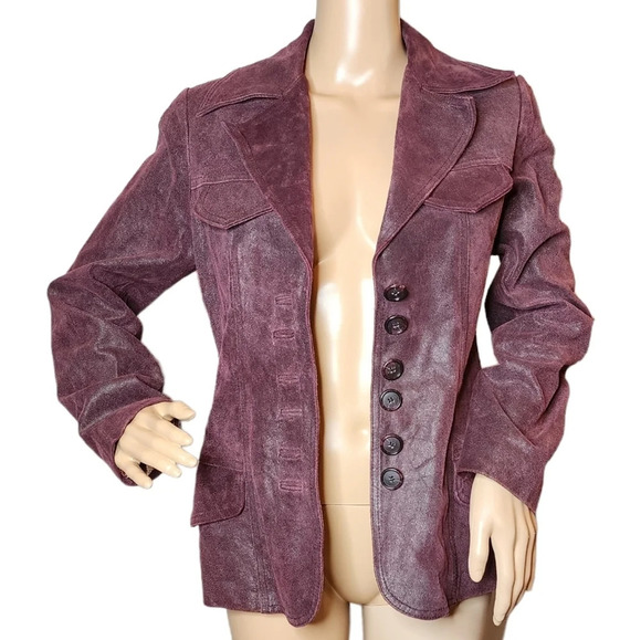 Guess Leather Jacket Burgundy With Black Metallic Shine Size Small - Picture 8 of 17